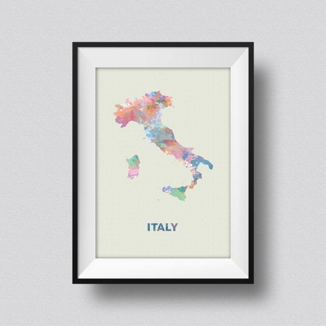 Italy Watercolor Map Art Print Ink Splash Poster Canvas