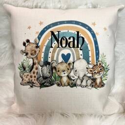 Personalised Safari Animal Rainbow Cushion Jungle Nursery Decor New Baby Gift - thumbnail 2