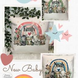 Personalised Safari Animal Rainbow Cushion Jungle Nursery Decor New Baby Gift - thumbnail 4
