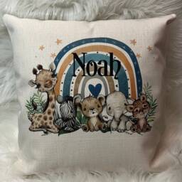 Personalised Safari Animal Rainbow Cushion Jungle Nursery Decor New Baby Gift - thumbnail 3
