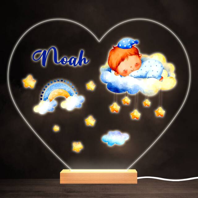 Baby Boy Sleep Cloud Blue Colourful Heart Personalised Gift Lamp Night Light - Bedroom - image 1