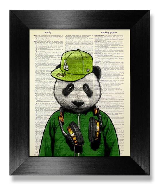 Panda Art, Bear Print, Panda Bear Gift, Wall Decor, Illustration, Decoration With Headphones Poster