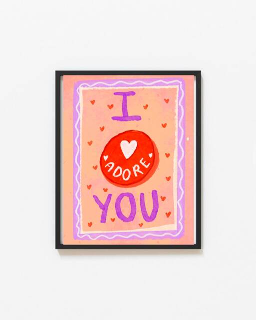 I Adore You Lyric Art Print - Pink Love Hearts Illustrated