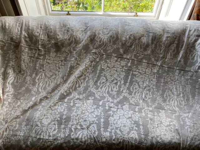 Floral Madras Lace Curtain Panel Ecru Ornamental Design - 47x80 Inches - image 1
