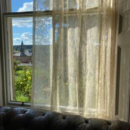Floral Madras Lace Curtain Panel Ecru Ornamental Design - 47x80 Inches - thumbnail 2