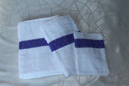 "Set Of 2 Decorated Towels & A Glove, White With ""Purple Flowers"