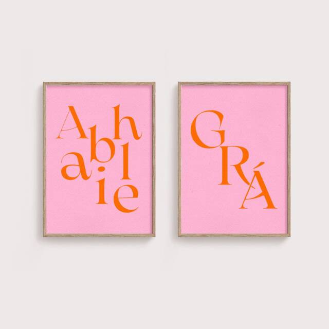 Irish Poster Print - Pink & Orange Posters Saying Gr?? Love Abhaile Home - image 1