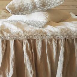 Lace Linen Sheet Set - Stonewashed Off-White Bedding With Pillowcases Vintage-Style Trim Breathable Natural Bed - thumbnail 4