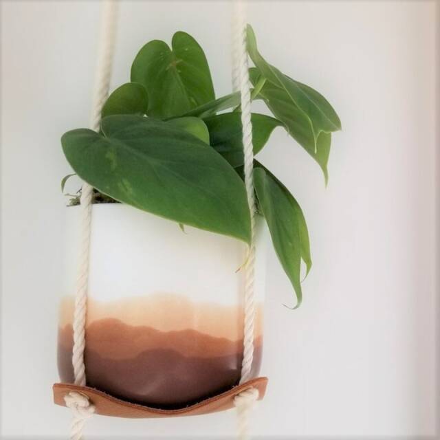 Indoor Hanging Plant Hanger Leather Hammock Jungle Air Macrame Holder Minimal Planter Hygge Decor - Sale - image 1