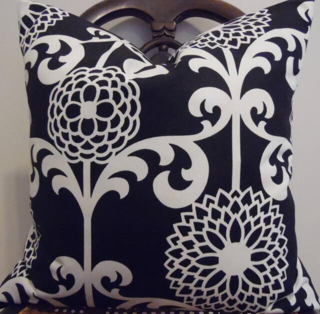 Floral Pillow Cover Black & Off White Cotton Toss - image 1