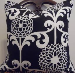Floral Pillow Cover Black & Off White Cotton Toss - thumbnail 1