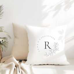 Personalized Monogram Pillow Cover, Botanical Wreath, Wedding Gift - thumbnail 2