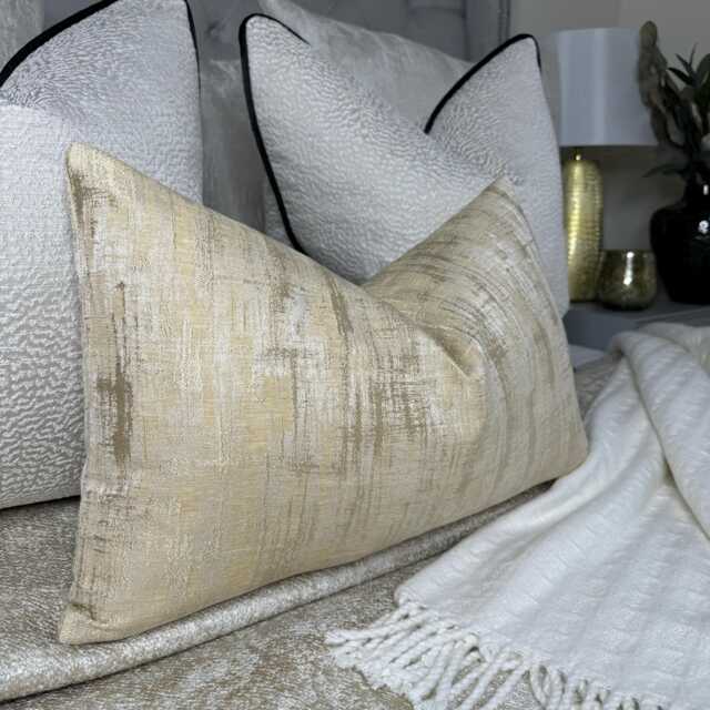 Luxury Pillow Cover, Rectangle Cushion Designer Laura Ashley Whinfell- Double Sided, Sofa Cover Cream - Gold Bed - image 1