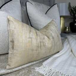 Luxury Pillow Cover, Rectangle Cushion Designer Laura Ashley Whinfell- Double Sided, Sofa Cover Cream - Gold Bed - thumbnail 1