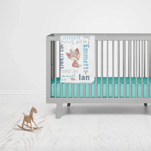Personalized Woodland Baby Blanket - Boy Name Fox Nursery Raccoon, Bear, Teepee Gift - image 1