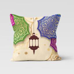 Ramadan Kareem Crescent Pillow Cover, Islamic Mubarak Cushion Purple & Pink Eid Case, Decoration, Decor - thumbnail 3