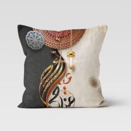 Ramadan Kareem Crescent Pillow Cover, Islamic Mubarak Cushion Purple & Pink Eid Case, Decoration, Decor - thumbnail 2