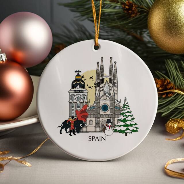 Spain Personalised Christmas Tree Bauble Ceramic Ornament Decoration Gift Present Festive Souvenir Holiday Madrid Barcelona Custom - image 1