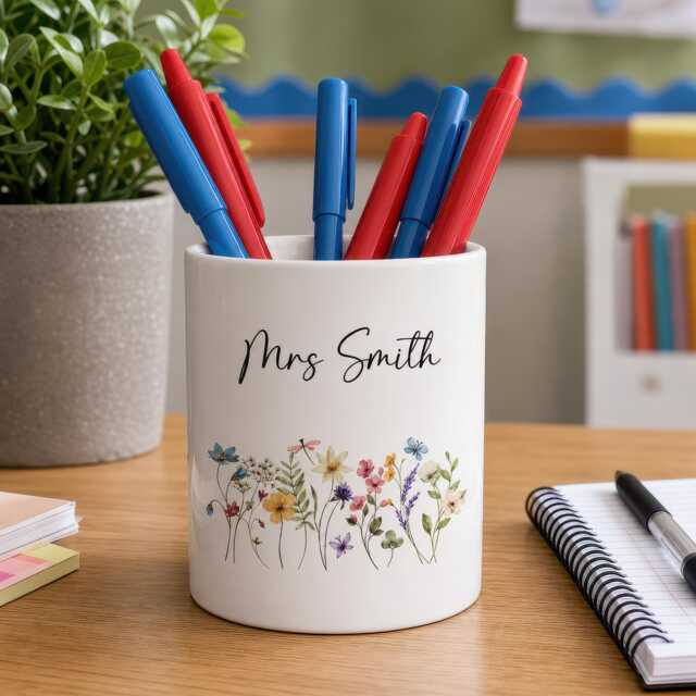 Personalised Teacher Pen Pot, Appreciation Gift, Custom Pencil Desk Organiser, Floral Tidy, Ta Assistant Present - image 1