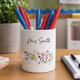 Personalised Teacher Pen Pot, Appreciation Gift, Custom Pencil Desk Organiser, Floral Tidy, Ta Assistant Present - thumbnail 1