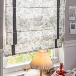 French Country Custom Roman Shade - Soft Linen Window Treatment in Neutral Floral - thumbnail 1