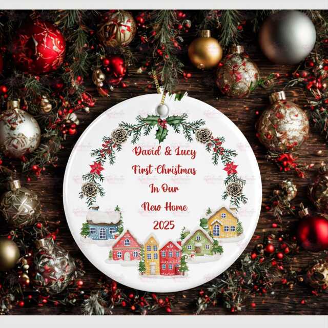 Personalised Christmas Decoration - First in Our New Home Custom Bauble Gift Stocking Filler Eve Box