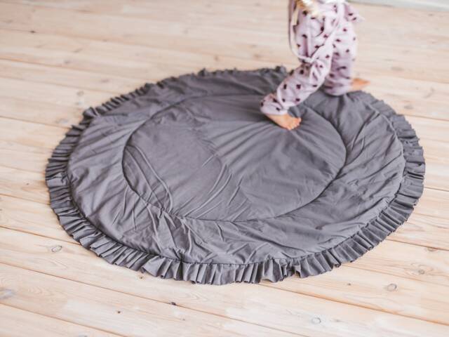 Baby Play Mat, Grey Nursery Rug, Ruffle Playmat, Circle Kids & Baby, Padded Crawling Teepee Mat - image 1
