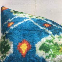 Ikat Lumbar Pillow Cover Handwoven Silk, Turquoise Blue, 12x20 - thumbnail 3