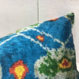 Ikat Lumbar Pillow Cover Handwoven Silk, Turquoise Blue, 12x20 - thumbnail 2