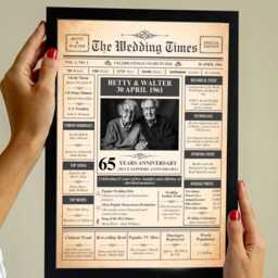 65Th Anniversary Blue Sapphire Year Personalised Wedding Memory Art UK Made Photo Gift Poster - thumbnail 1