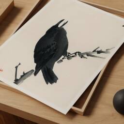 Japanese Crow Print, Kono Bairei Poster, Black Bird Woodblock, Traditional Japan Art, Minimalist Wall Oriental Home Decor, Printable - thumbnail 2