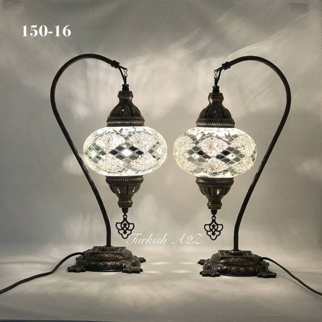 Pair Of Swan Neck Mosaic Table Lamp, Large Globe, Id150 - image 1
