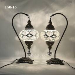 Pair Of Swan Neck Mosaic Table Lamp, Large Globe, Id150 - thumbnail 1