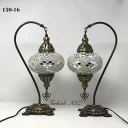 Pair Of Swan Neck Mosaic Table Lamp, Large Globe, Id150 - thumbnail 2
