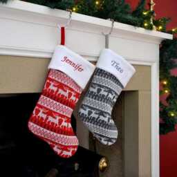 Personalised Embroidered Christmas Stocking Luxury Knitted Reindeer With Name - Red Or Silver Design UK Gift - thumbnail 4