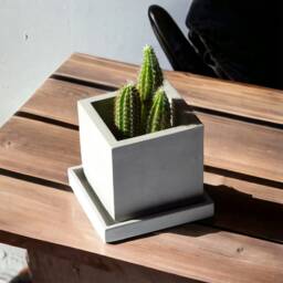 Atelier Ideco - Modern Gray Cube Concrete Planter Box With Draining Holes & Saucer, Nice For Cactus - thumbnail 2