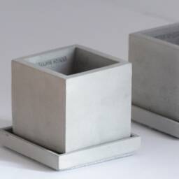 Atelier Ideco - Modern Gray Cube Concrete Planter Box With Draining Holes & Saucer, Nice For Cactus - thumbnail 4