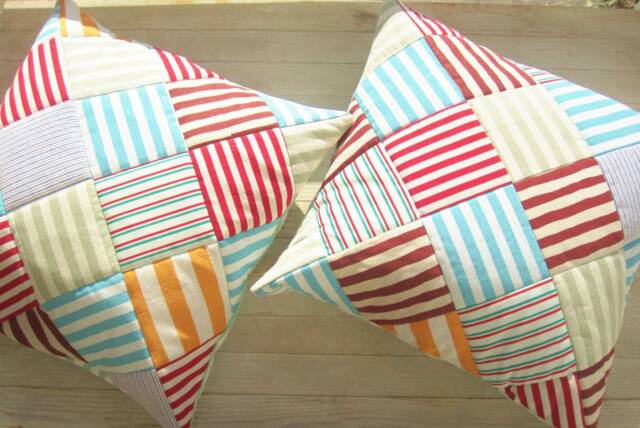 Patchwork Quilted Pillow Cover Modern Striped Throw Cushion, 16 - image 1