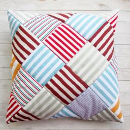 Patchwork Quilted Pillow Cover Modern Striped Throw Cushion, 16 - thumbnail 2