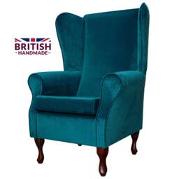 Handmade Teal Velvet High Back Armchair Fireside Accent Chair