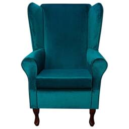 Handmade Teal Velvet High Back Armchair Fireside Accent Chair - thumbnail 2