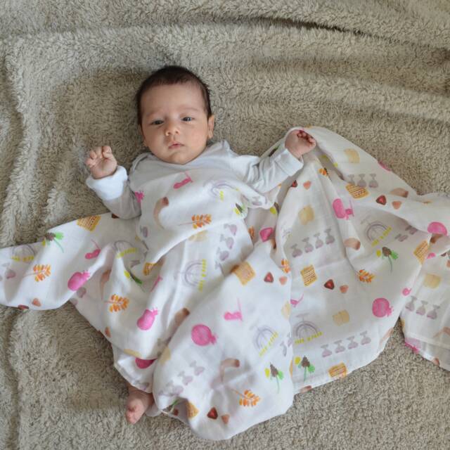 Chanukah Baby Muslin Swaddle Blanket Gift Set Hanukkah Gift, Jewish Holiday, Pacifier Clip, 47??47In - image 1