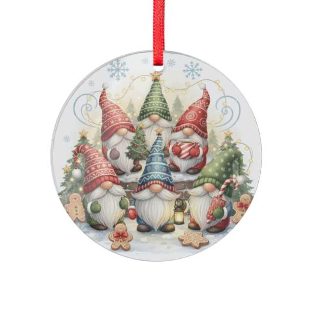 Gnome Christmas Scene Acrylic Ornament - Holiday Tree Decoration - image 1