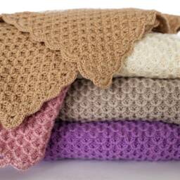Handknit Alpaca Baby Blanket, Waffle Texture Beige Plaid, Soft Gender Neutral Newborn Gift - thumbnail 3