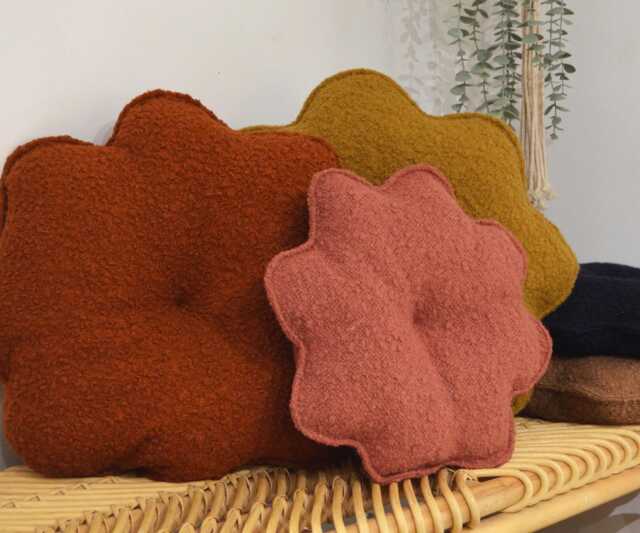 Round Flower Cushion - Handmade in France Boucl?? Fabric - image 1