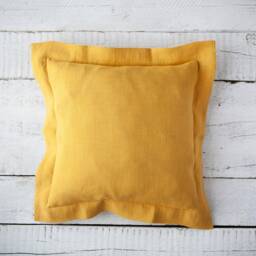 Yellow Linen Pillow Cover Handmade Throw Cushion With Flange - thumbnail 2