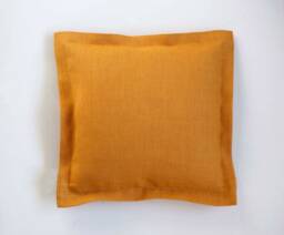 Yellow Linen Pillow Cover Handmade Throw Cushion With Flange - thumbnail 1