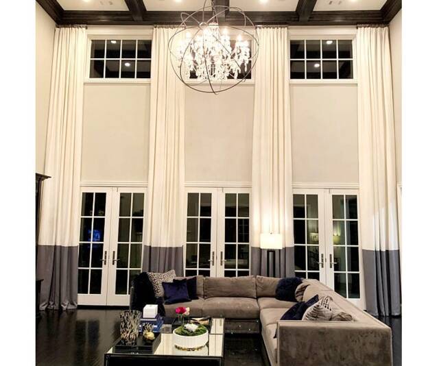 Extra Long Luxury Solid Linen Curtain Block Of Off White/Dark Gray Custom Made 14 15 16 17 18 20 24 Feet 2 Story Drapes Free Swatch - image 1