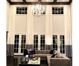 Extra Long Luxury Solid Linen Curtain Block Of Off White/Dark Gray Custom Made 14 15 16 17 18 20 24 Feet 2 Story Drapes Free Swatch - thumbnail 1