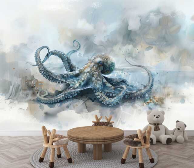 Watercolor Octopus Wall Mural, Peel & Stick Wallpaper, Kids Nursery Decor - image 1